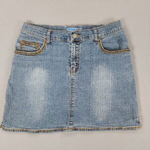 Vintage Y2K Apollo Jean Mini Skirt Womens Sz M Denim Embroidered Grunge